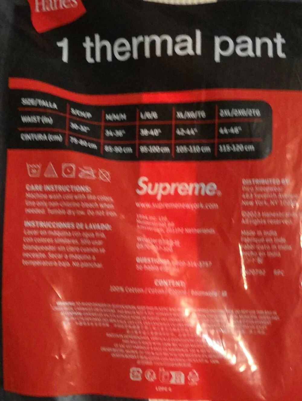 Hanes Black Thermal Pant with Red Logo XL